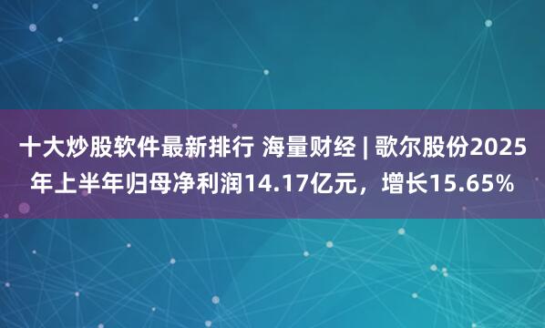 十大炒股软件最新排行 海量财经 | 歌尔股份2025年上半年归母净利润14.17亿元，增长15.65%